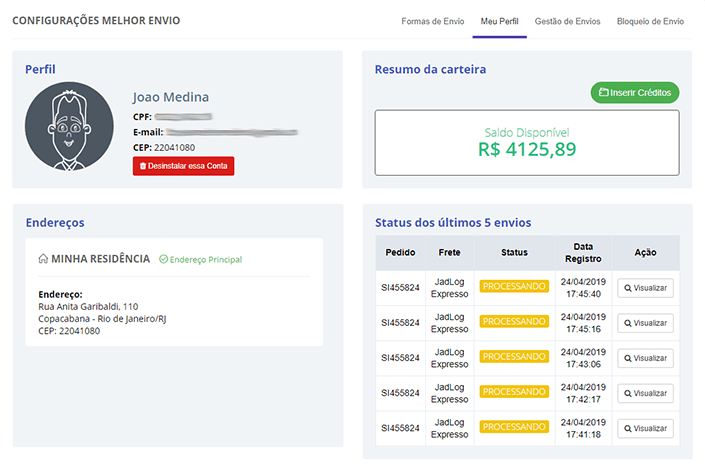 Perfil Melhor Envio