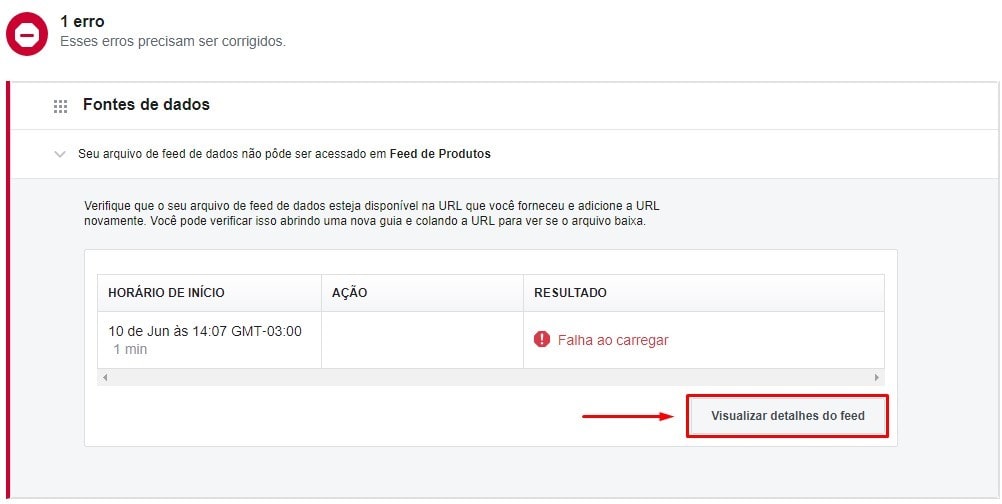 Erro feed de produtos