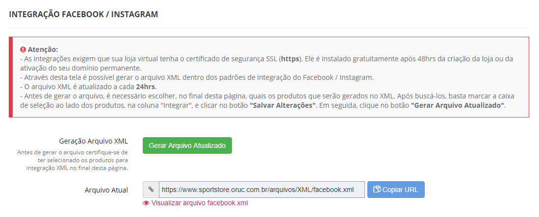 Pegar link XML do Facebook