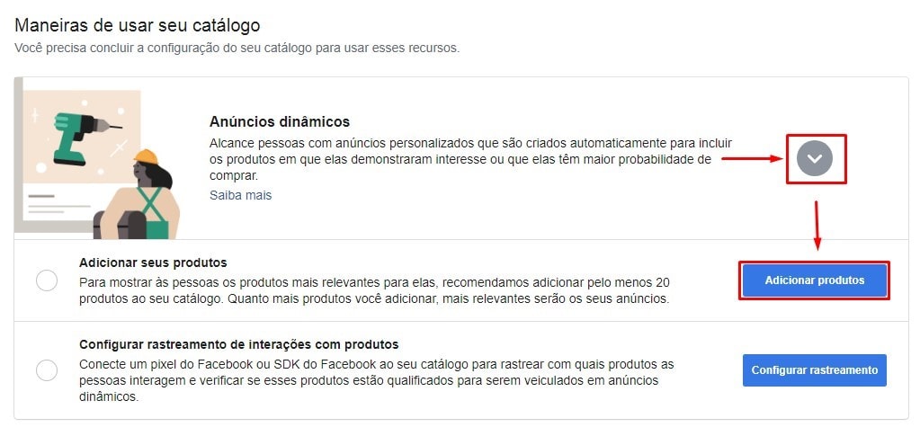 Adicionar produtos catálogo facebook