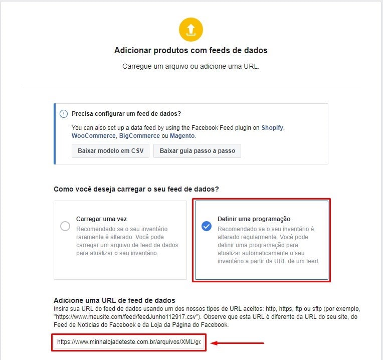 Definir horário de ataualização