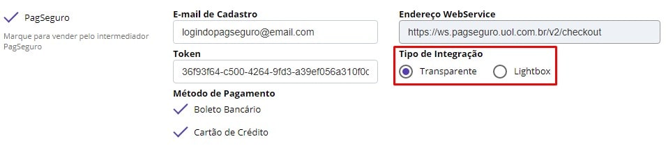 Tipo Integração PagSeguro
