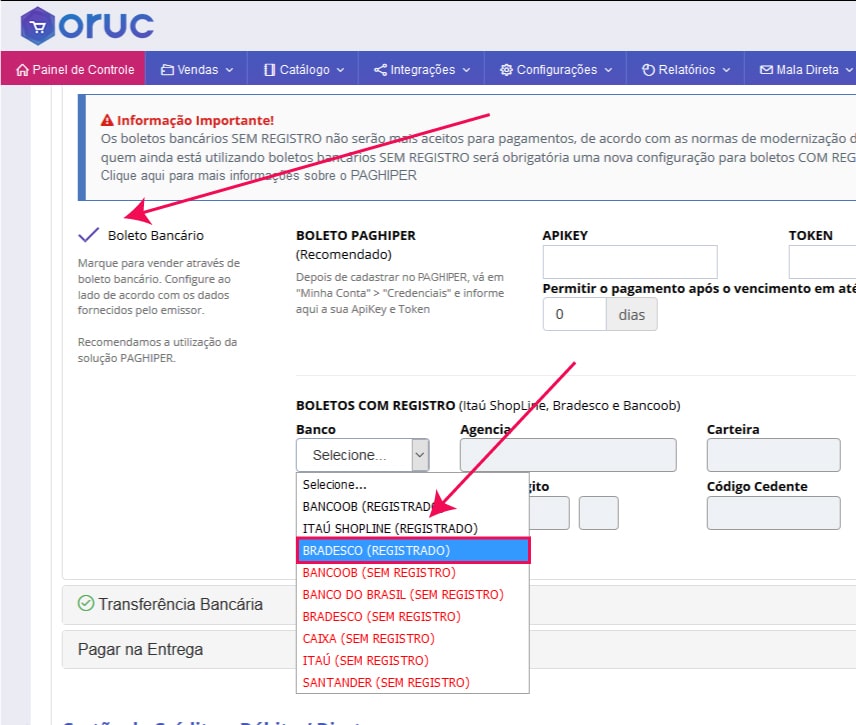 Ativando Boleto Bradesco - Como configurar e homologar boleto bancário do Bradesco na Oruc