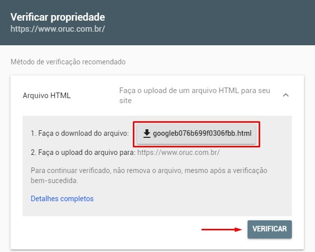 Verificar Propriedade Google