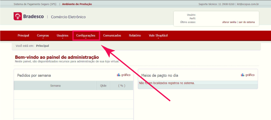 Menu Bradesco - 1 - Como configurar e homologar boleto bancário do Bradesco na Oruc